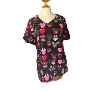 Disney Minnie Mouse V-Neck Scrub Top Women's M Multicolor Workwear